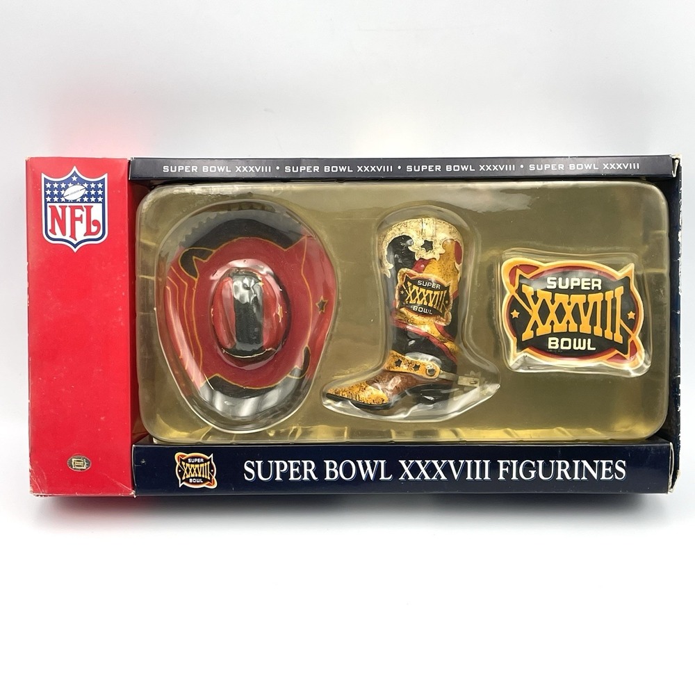 2004 Super Bowl XXXVIII Houston Patriots Panthers Hat Boot Figure Magnet Set NFL